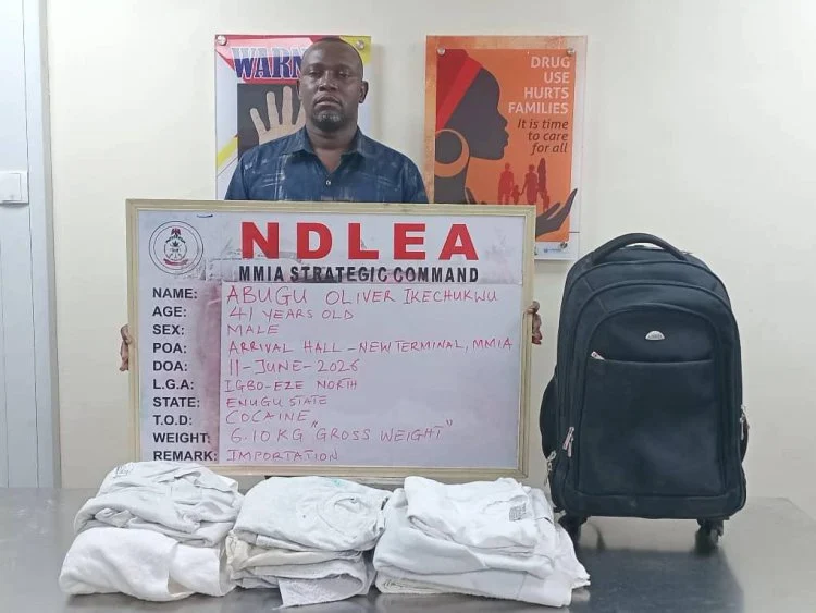 NDLEA Arrests Brazil-Based Businessman With 6.1kg Cocaine Hidden in Shirts, Towels