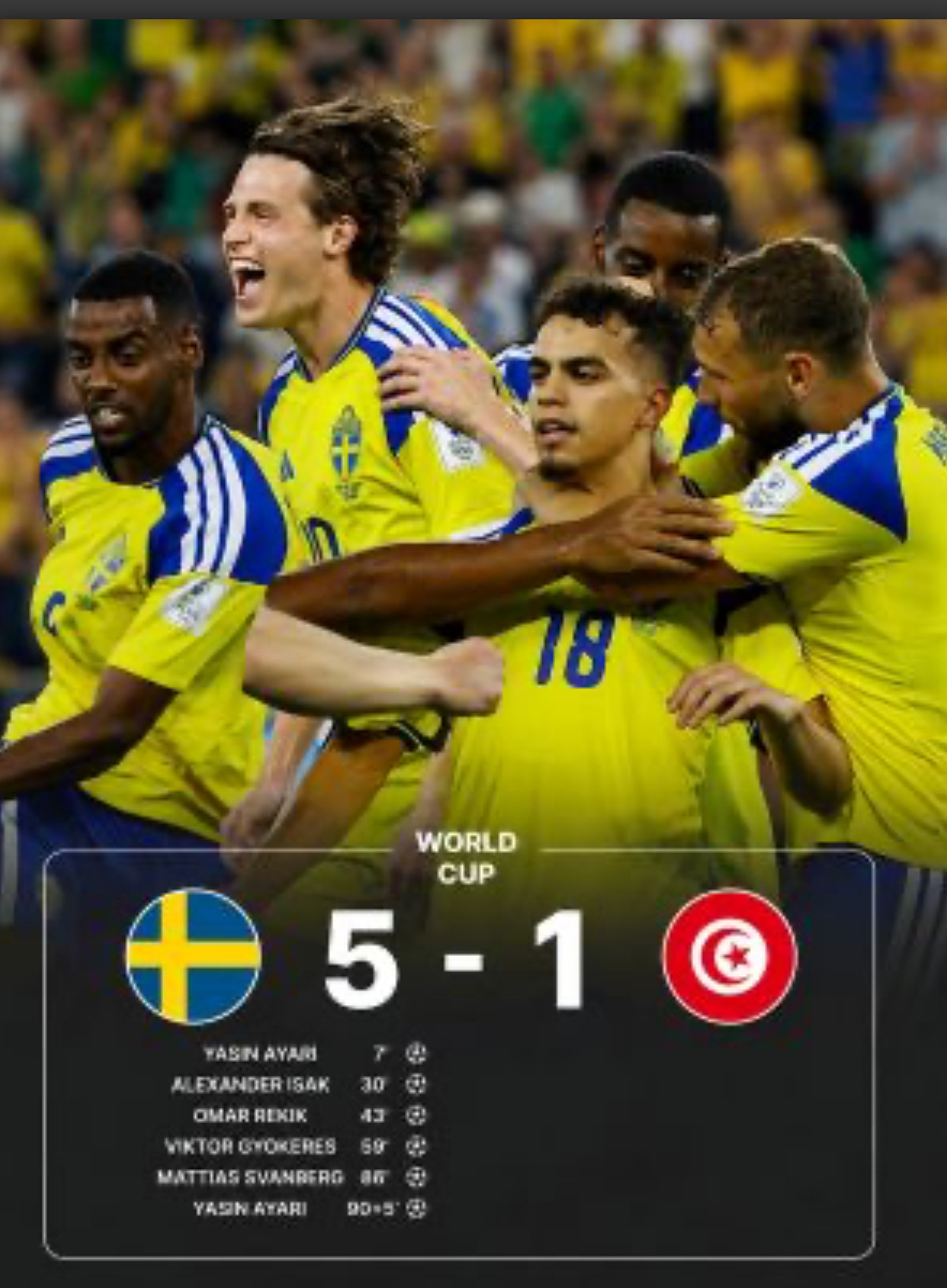 2026 World Cup: Sweden Crush Tunisia 5–1 in Group F Opener