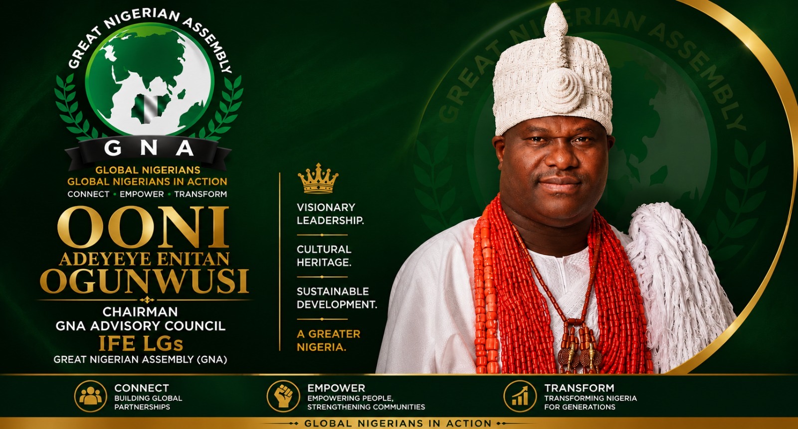 Ooni of Ife Accepts Chairmanship of GNA-CAA Advisory Council