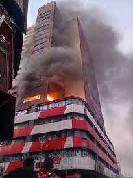 Emergency Teams Battle Severe Inferno Consuming Commercial Structure in Lagos Island