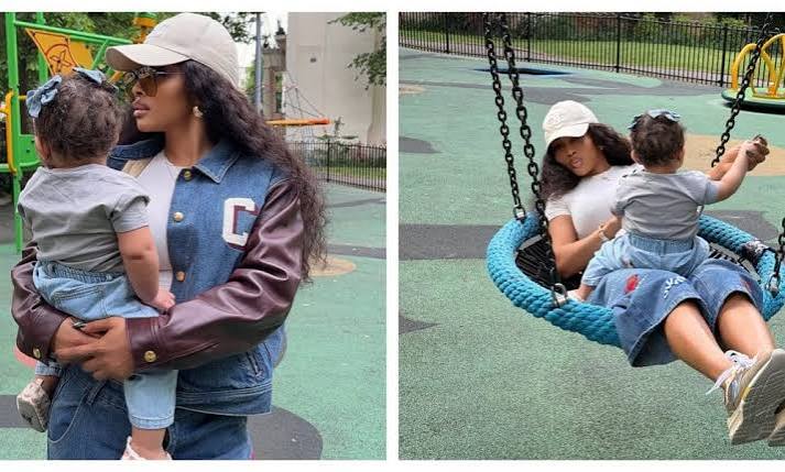 Toke Makinwa Unveils Daughter's Face, Keeps Father's Identity Private