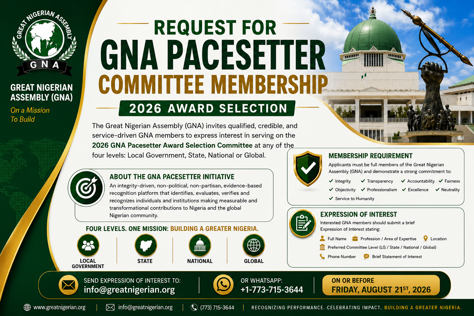CALL FOR MEMBERSHIP: GNA 2026 Pacesetter Award Selection Committee
