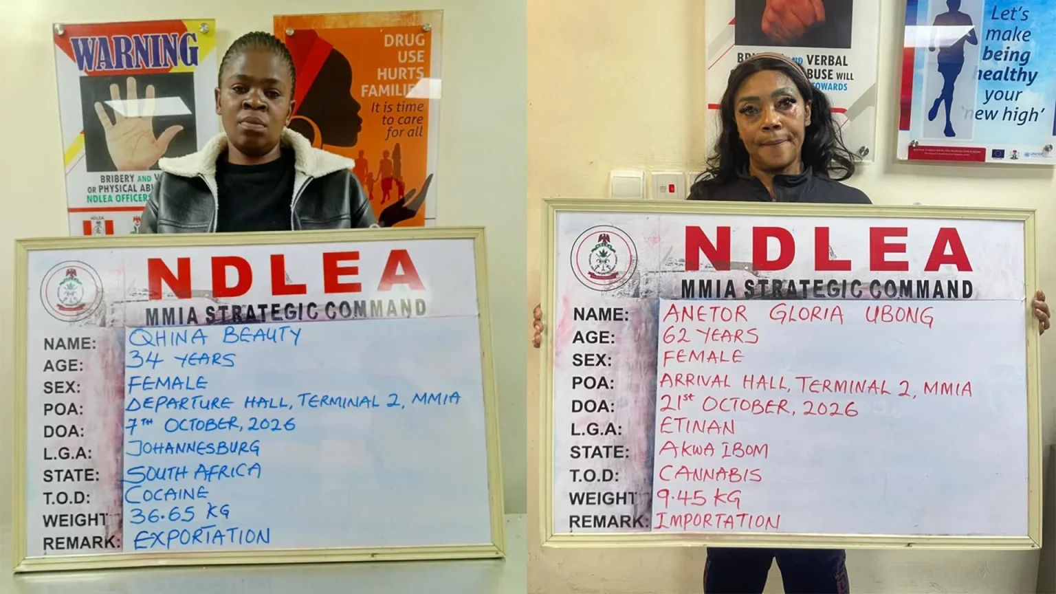 NDLEA Arrests South African With 36.65kg Cocaine, 62-Year-Old Grandma With Cannabis