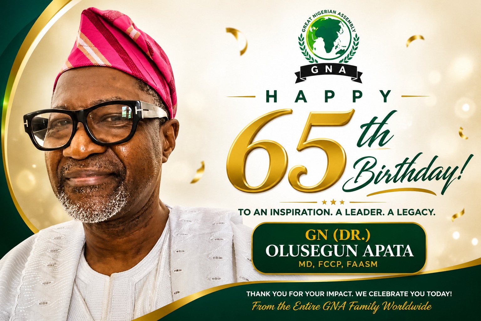 The Great Nigerian Assembly Celebrates Distinguished Leader, Dr. Olusegun Apata, at 65